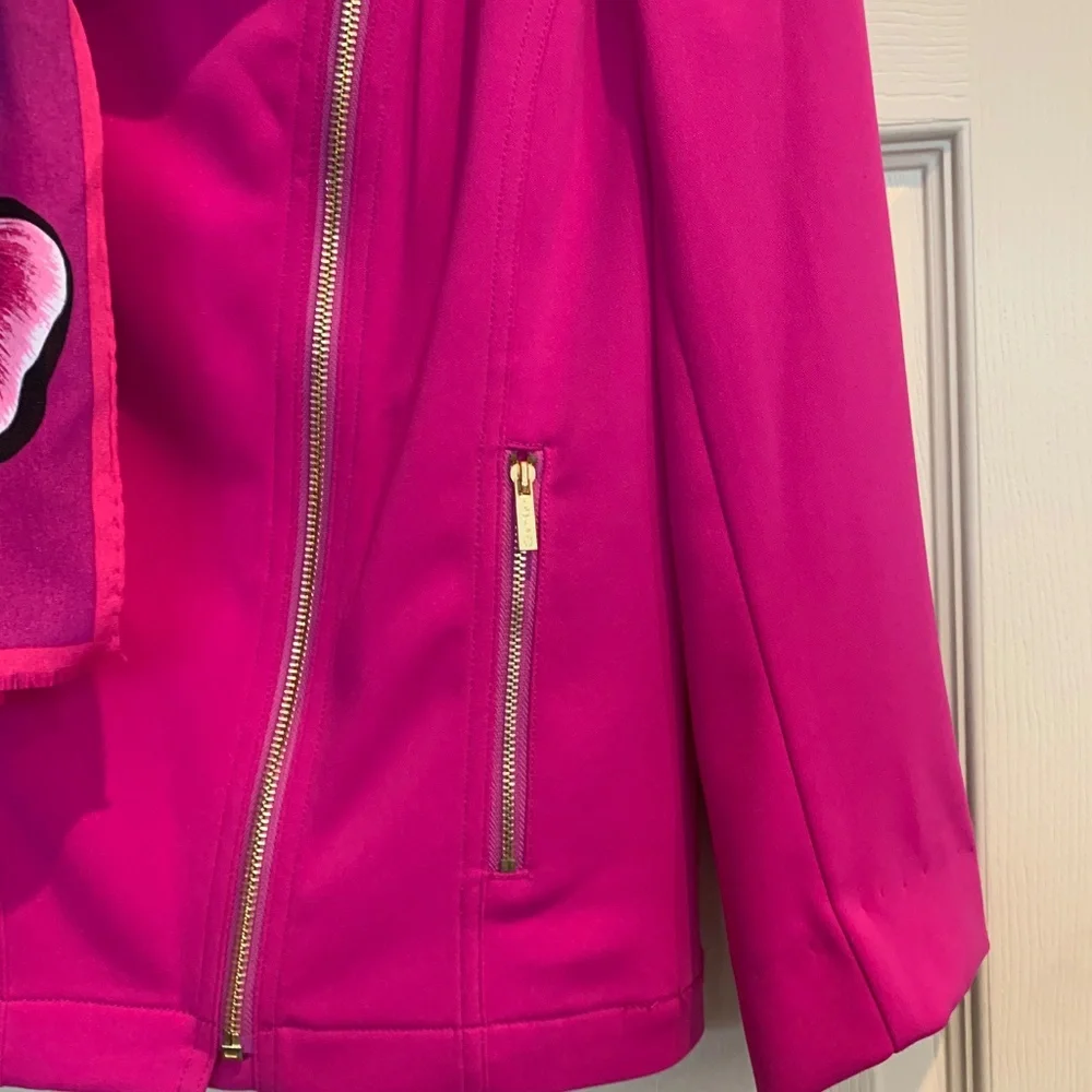 Calvin Klein Pink Moto Style Short Jacket /Scarf Set sz M - Picture 2 of 6